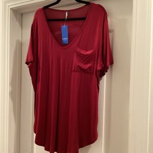 Loose Fitting Top with Pocket & Dolman Shorts Sleeves  (Color: Reddish Rust)